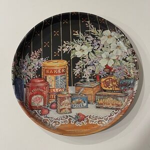Vintage Floral Metal Kitchen Scene Tea Coffee 12" Round Tray